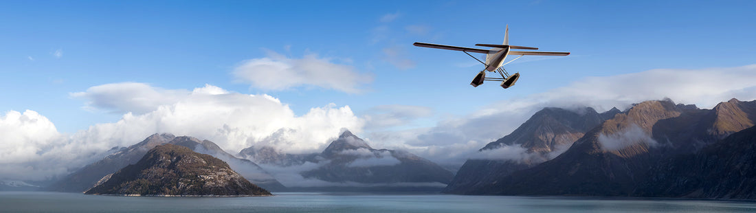Seaplane Aircraft Flying over the Pacific Ocean Coast